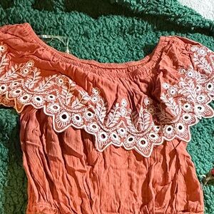 Embroidered Off-Shoulder Women's Top in Rust